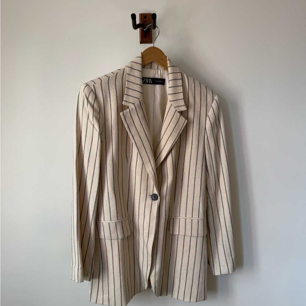 Zara Cream Striped Women's Blazer